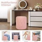 Modern Round Ottoman 2Pcs, Spiral-Tufted Foot Stool Ottoman, Teddy Fleece Upholstered Vanity Stool for Makeup, Bedroom, Living Room, Pink