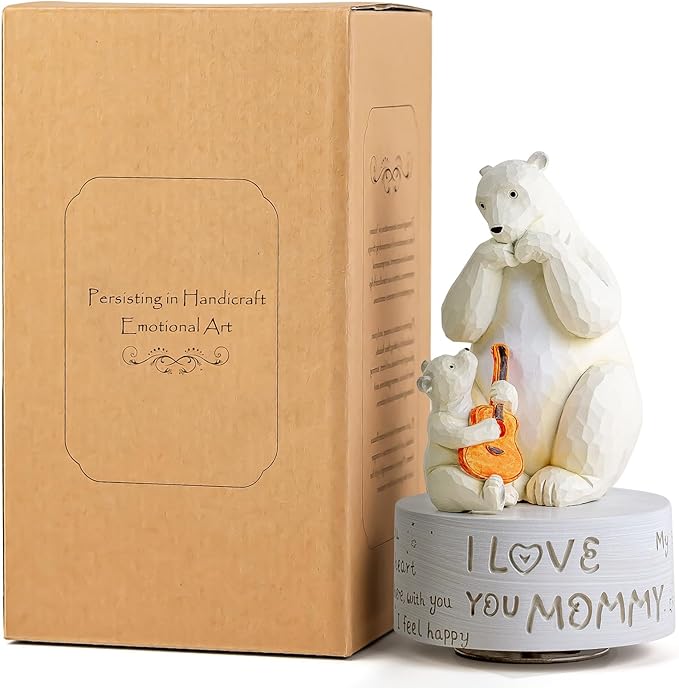 AIDLNS Birthday Gift for Mom from Daughter Son, Polar Bear Music Box for Mother, Mom and Daughter Son Figurine, Christmas Anniversary Presents for Mommy Play You are My Sunshine
