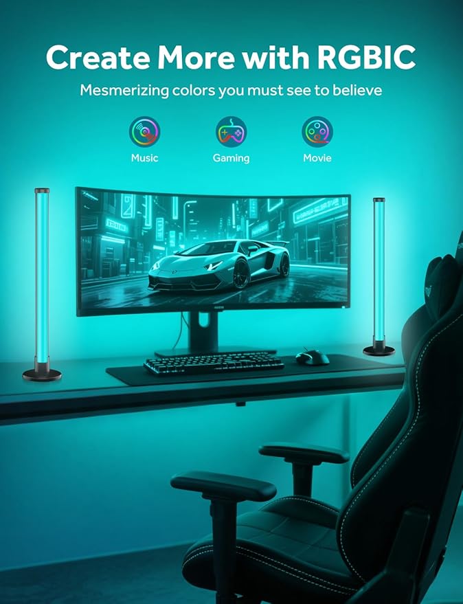 Smart LED Light Bars, RGB+IC Light Bar for Room, 16 Million Colors & 213 Preset Modes, Music Sync Gaming Lights, App Control & Remote Control Ambient Lighting for TV Backlight, Game Room Lights Decor