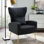 X-VOLSPORT Velvet Accent Chair, Mid Century Modern High Back Living Room Chair with Waist Pillow, Upholstered Arm Chair with Metal Gold Legs for Bedroom, Club, Black