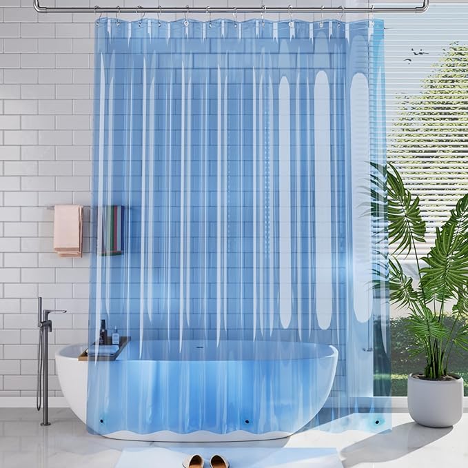 AmazerBath Extra Long Shower Curtain Liner, Clear Blue Shower Liner 84 Inches Long, 72x84 Plastic Shower Curtain Liners, Cute Tall Shower Liner, PEVA Bathroom Shower Curtain Liners & 3 Magnets