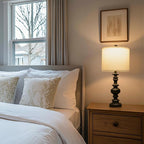 BOBOMOMO 24" Traditional Farmhouse Table Lamp Set of 2, Vintage Resin Lamps for Living Room Bedroom, Rustic Nightstand Lamp with Linen Shades, Retro Black Table Lamps for Living Room, Bedroom, Office