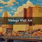 WREVERW Vintage Columbus Poster Canvas Print with Wooden Hanger Frame, Featuring Scioto River Bridge and Iconic LeVeque Tower, Wall Art for Home and Office Decor, 16x23 inches