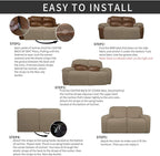 Easy-Going 6 Pieces Recliner Loveseat Stretch Sofa Slipcover Sofa Cover Furniture Protector Couch Soft with Elastic Bottom Kids, Spandex Jacquard Fabric Small Checks Natural