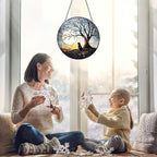 Cat with Tree of Life Suncatcher Stained Glass Window Hanging - 8” Stained Glass Suncatchers for Windows - Sun Catchers Indoor Window Catcher with Hooks and Chain - Birthday Gifts for Mom Grandma