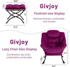 Lazy Chair and Ottoman, Large Accent Lounge Chair with Armrests and a Side Pocket, Modern Leisure Upholstered Sofa Reading Armchair with Footrest for Bedroom, Living Room, Dorm Rooms, Office