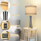 27.4''Table Lamps for Living Room Set of 2，3-Way Dimmable Modern Glass Bedside Lamps with USB Ports，Tall Lamps for Night Stands，Touch End Table Lamps for Bedroom Desk Lamps for Home Office（Grey）