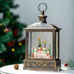 12.5'' Christmas Snow Globe Lantern Lighted Snowman Choir Musical Snowmen Carolers Water Lantern in Swirling Glittering Home Decoration and Gift, Battery Operated or USB Powered