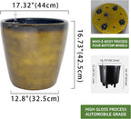Dexceder 18x17 Self Watering Planter with Wheels Indoor Outdoor, Inner Pot Design, Thickened Large Floor Standing Flower Plant Pot with Water Level Indicator (Yellow Brown Gradient)