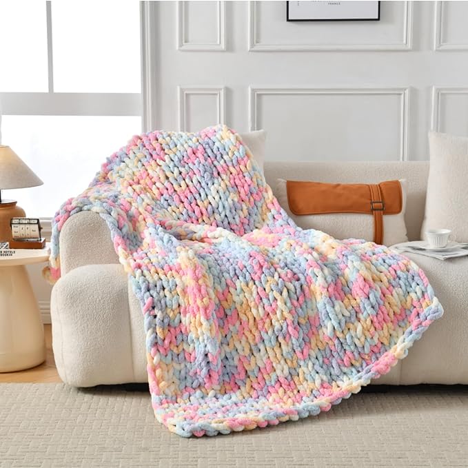 Ultra Soft Chunky Knit Blanket Throw -50x60 Hand Knitted Warm Chenille Throw Blanket, Home Decor Soft Thick Yarn Cable Knit Blanket Breathable Fleece Banket Christmas for Couch Bed Sofa Best GIF