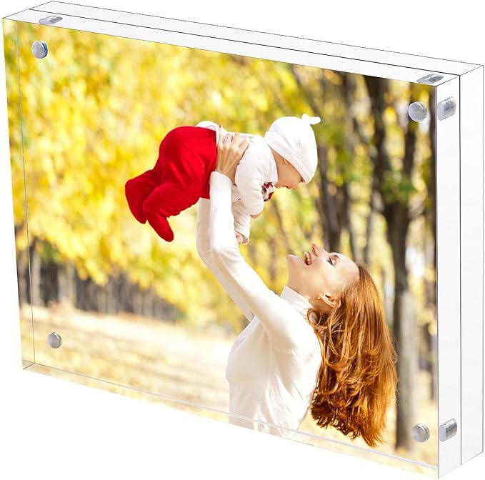 Sooyee 5X7 Acrylic Frame, Clear,Magnetic Photo Frame, Double Sided Frameless Standing in Desktop Picture Display,Pack of 1(10 + 10MM Thickness)