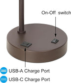 XiNBEi Lighting Table Lamp USB Desk Lamp with Fabric Shade, Modern Bedside Iron Lamp Dark Bronze Finish for Bedroom Living Room & Office XB-TL1230-DB