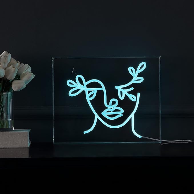 JONATHAN Y NEN1032A Teary Face 13.7" X 10.9" Contemporary Glam Acrylic Box USB Operated LED Neon Light, Blue