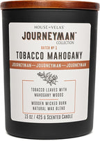 Journeyman Collection Candle, 15oz, Wooden Wick, Tobacco Mahogany, Large Painted Jar