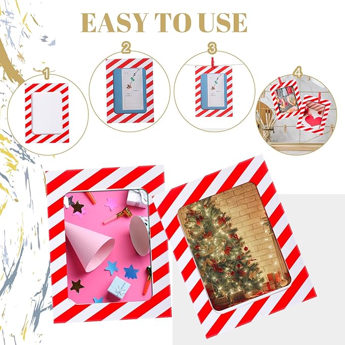 Janlaugh 100 Pcs Paper Photo Frames 4x6 Red and White Paper Picture Frame with 100 Clip 10 String Kit DIY Hanging Cardboard Photo Holder Christmas Wall Decor Wedding Home