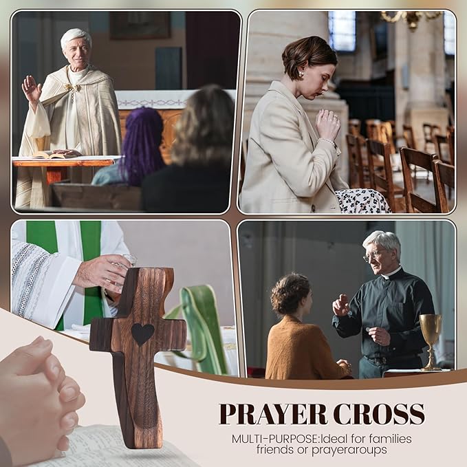 Yaoerlingiiu 8PCs Wooden Fidget Cross My Heart -StressRelief Prayer Cross Christian Encouragement Gift ChristmasGift for Adults/ Handheld Fidget Faith & AnxietySmall Wooden Croses for pocket prayers Prayer rosfor Hand Wall Crosses( Walnut Wood )