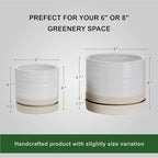 6 + 8 Inch Plant Pots, Ceramic Planter Pot with Drainage Hole & Saucer, Indoor/Outdoor Cylinder Round Planter Pot, Cream & Beige