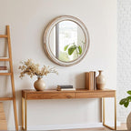 Round Bathroom Mirror for Vanity-Distressed Wood Circle Mirror, Farmhouse Entryway Mirror and Decorative Wall Mirrors for Living Room