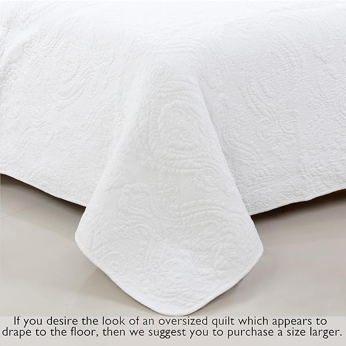 Cozy Line Home Fashions 100% Cotton Matelasse Medallion Solid White Luxury Chic Bedding Quilt Set, Reversible Lightweight Bedspread Coverlet for All Season (Medallion - White, Queen - 3 Piece)