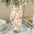 200PCS Champagne Faux Pearls Beads for Centerpiece Vases, Vase Filler Faux Pearls, No Holes Filler Beads for Party Anniversary Birthday Wedding Table Decor, 10/14/20/30mm