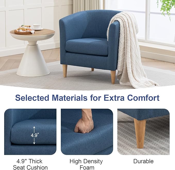 Accent Barrel Chairs Set of 2, Modern Comfy Living Room Chairs with Armrest Small Reading Chair with Cozy Soft Padded for Bedroom Reception Room Cafe,Blue