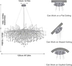 Modern Chandeliers,47.24in Rectangular Crystal Chandelier Chrome, 13-Light Farmhouse Raindrop Chandelier Pendant Light Fixture for Living Room, Kitchen Island 13-Light