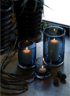 ARIAMOTION Blue Candle Holder for Pillar Set 3 Modern Glass Bubbles Hurricane Cylinder Vases Table centerpieces Home Decor Tabletop Kitchen Island Dining Room Coffee Bar 8" 5" 3.5" Height