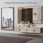 WEER 55X36 Inch Black Metal Framed Bathroom Mirror, Black Bathroom Vanity Mirror Farmhouse, Rounded Rectangular Matte Black Wall Mirrors, Tempered Glass, Anti-Rust (Horizontal/Vertical)