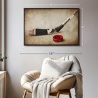 Elephant Stock Vintage Ice Hockey Wall Art - Horizontal Framed Canvas - 1-Piece Hallway Wall Decor - Photography Sports Canvas Print - Brown and Beige Decor for Wall - 31" X 21"