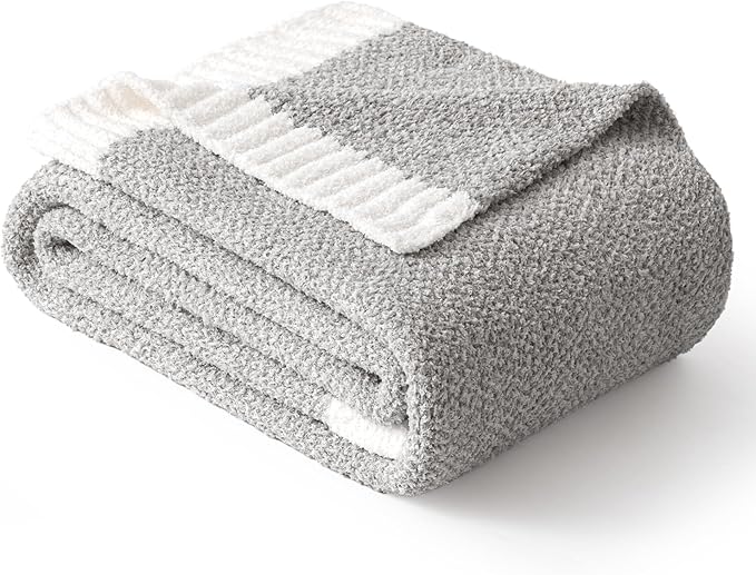 MIULEE Super Soft Throw Blanket for Couch, Light Grey Cozy Fluffy Warm Blankets Lightweight Knit Throw Blankets for Sofa, Bed, Chair, Living Room, Camping, Picnic, 60 x 80 inch
