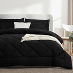 CozyLux Queen Comforter Set Black - Bed in a Bag Queen Size 7 Pieces, Luxury Soft Bed Set for All Seasons, Bedding Set with Down Alternative Comforter, Sheets, Pillowcases & Shams