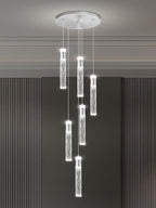 6-Light Silver Modern Crystal Raindrop Chandelier for Dining Room Entrance Long Crystal Bubble Column Chandelier for High Ceiling Lighting Fixtures LED Lampara, 3000k-6000K