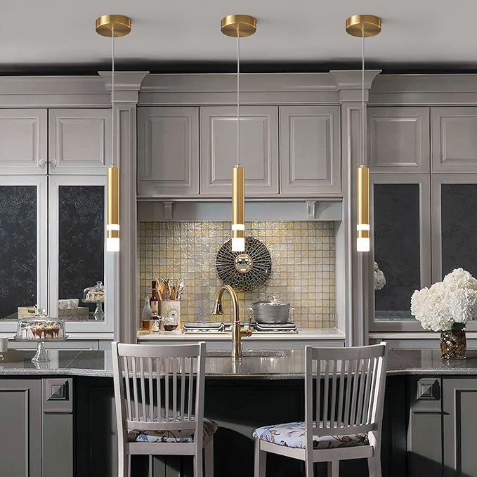 Modern Pendant Light Kitchen Fixture Dimmable LED Gold Mini Pendant Lighting fo Kitchen Island Bedroom Bedside Table Small Pendant Lights (1-Pack)