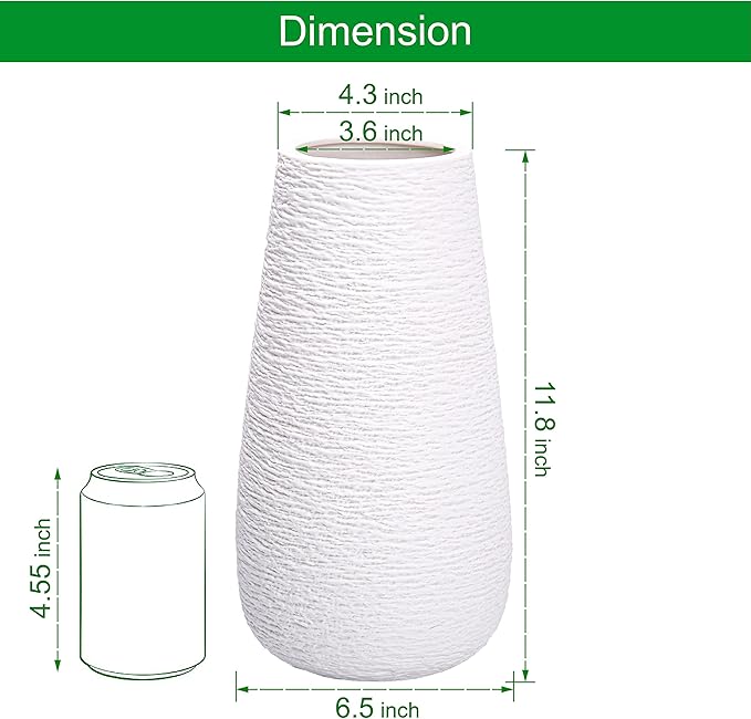 D'vine Dev 12 Inch Textured White Elegant Oval Ceramic Vase for Flowers, Home Décor Vase with Design Box, VS-LD-C-1