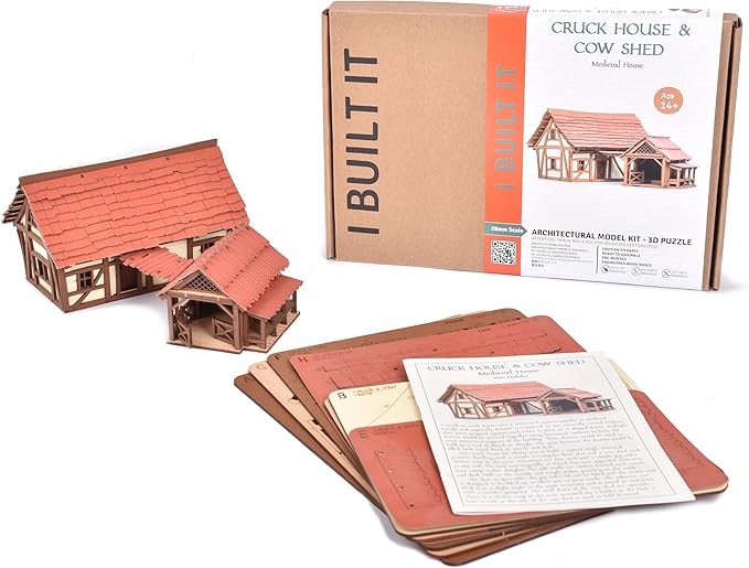 Cruck House and Cow shed - Medieval Wooden House Building Kit - DIY Building Puzzle Kit-Architecture & Engineering Assembly Set,Great Gift for People who Like Creative Play or RPG - Realistic
