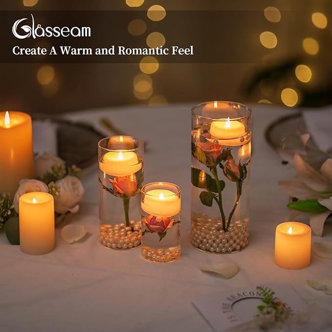 Glasseam Glass Hurricane Candle Holder Set of 6, Cylinder Candle Holders for Table Centerpiece, Modern Cylinder Vases for Centerpieces, Glass Candle Cylinders Clear Candle Vase Decorative for Wedding