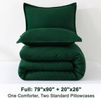 Litanika Dark Emerald Green Full Comforter Set, 3 Pieces Solid Forest Bedding Set, All Season Fluffy Bed Set (79x90In Comforter & 2 Pillowcases)