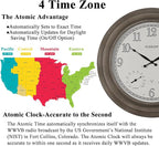 CLXEAST 24 Inch Self-Illuminated in/Outdoor Atomic Wall Clock with Temperature and Humidity, Oversized Large 24 Inch Wall Clocks for Living Room Decor, Brushed Grey Oak Wooden Finish