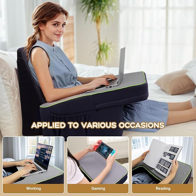 Reading Pillow for Gaming with Wedge Pillow, Gaming Pillow and Bed Wedge Pillow with Memory Foam, Memory Foam Bed Rest Pillow for Reading, Working, Gaming Sitting in Bed/Floor/Sofa(Grey)