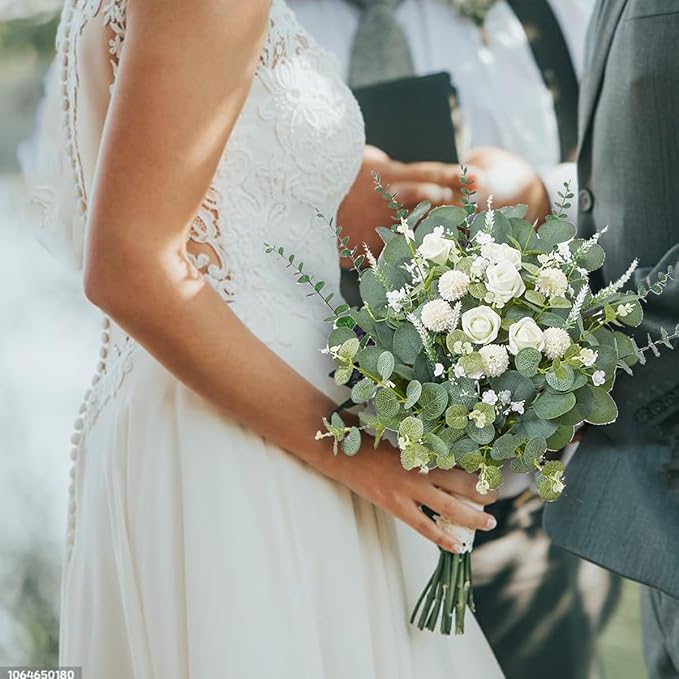 120 Pcs 6 Kinds Mixed Eucalyptus Leaves Stems Bulk Artificial Silver Dollar Eucalyptus Leaves Picks Dried Eucalyptus Bundle Faux Spray for Wedding Vase Bouquet Floral Arrangement Decor