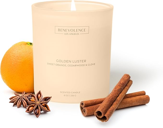 Orange, Cedarwood & Clove – Benevolence LA Fall Scented Candle for Home | 8oz, 45-Hour Burn | Natural Soy Wax, Cotton Wick | Warm Autumn Fragrance | Malibu Sands Collection – Gift for Women & Men