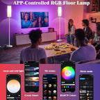 Smart LED Floor Lamp with APP Control & RGB Colors - Dimmable Standing Lamp for Living Room, Bedroom, Gaming - Remote, Timer, 9W Bulb Included, 67" Modern Tall Lamp (White)