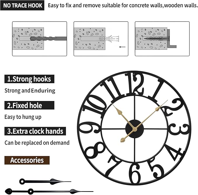 Large Wall Clock for Living Room Decor - 32 Inch Silent Non-Ticking Wall Clocks Battery Operated, Metal Vintage Retro Decorative Modern Wall Clock for Bedroom, Kitchen, Office, Farmhouse Decor