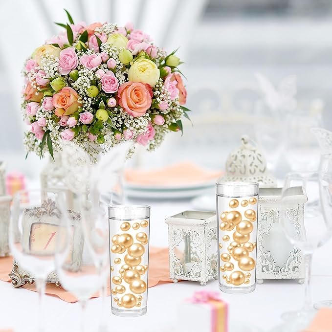 100PCS Light Brown Faux Pearls Beads for Centerpiece Vases, Vase Filler Faux Pearls, No Holes Filler Beads for Party Anniversary Birthday Wedding Table Decor, 14/20/30mm