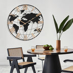 20 Inch Large Wall Clock for Living Room Decor,Big Modern Decorative Silent World Map Metal Wall Clock with Vintage Gold Roman Numeral for Office,Living Room,Kitchen,Dining Room