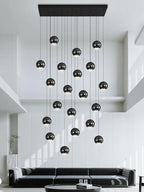 Rectangular Chandelier Crystal Balls Chandeliers Flush Mount Ceiling Light for Dining Room Living Room High Ceiling Chandelier for Staircase Foyer Entryway Black Chandeliers Dimmable 2700k-6000k