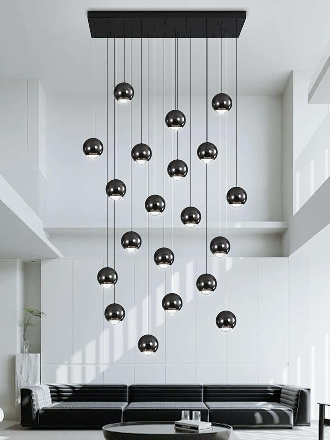 Rectangular Chandelier Crystal Balls Chandeliers Flush Mount Ceiling Light for Dining Room Living Room High Ceiling Chandelier for Staircase Foyer Entryway Black Chandeliers Dimmable 2700k-6000k