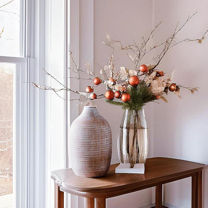 ALMA 9 in Narrow Mouth Terracotta Vase for Pampas Grass|Rustic Vases for Modern Farmhouse |Ceramic Boho Vase for Coffee Table Decor, Entryway Table, Bookshelf, Mantel Decor