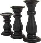 Deco 79 Mango Wood Decorative Candle Holder Turned Style Pillar Candle Stand, Set of 3 Candlestick Holder 10", 8", 6"H, Black