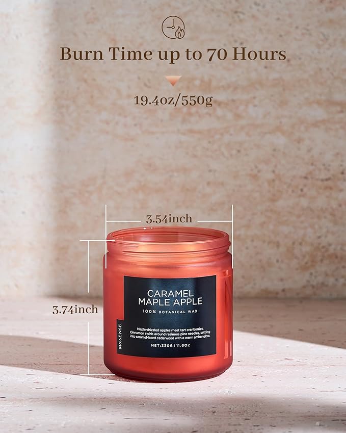 M&SENSE Caramel Apple Pie Candles for Home Scented, Natural Soy Wax 11.6oz Long Lasting 70 Hours Clean Non Toxic Large 2 Wick Candle Gifts for Thanksgiving Housewarming
